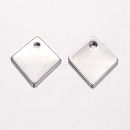 201 Stainless Steel Pendants, Rhombus, Tag Pendants, Stainless Steel Color, 17x14x1mm, Hole: 1.5mm(X-STAS-D438-24)