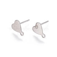 Stainless Steel Stud Earring Findings, with Loop, Heart, Stainless Steel Color, 10x8mm, Hole: 1.5mm, Pin: 0.7mm(X-STAS-E464-02P)