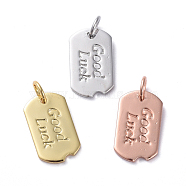 Brass Pendants, Long-Lasting Plated, Rectangle, with WordGood Luck, Real 18K Gold Plated, Mixed Color, 15x9x1mm, Hole: 3mm(ZIRC-G160-57)