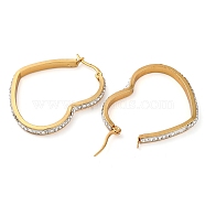 304 Stainless Steel Heart Hoop Earrings, with Polymer Clay and Rhinestone, Real 18K Gold Plated, 40.5x34x3.5mm, Pin: 0.8mm(EJEW-S242-01G-D)