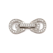 Brass Micro Pave Clear Cubic Zirconia Fold Over Clasps, Horseshoe, Platinum, 23x9x3~4.5mm, Hole: 2.5x0.8mm(KK-C075-06P)