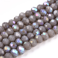 Electroplate Opaque Solid Color Glass Beads Strands, Half Rainbow Plated, Faceted, Rondelle, Light Grey, 3x2mm, Hole: 0.8mm, about 145~150pcs/strand, 34~35cm(EGLA-A034-P2mm-L23)