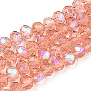 Electroplate Glass Beads Strands, Half Rainbow Plated, Faceted, Rondelle, Salmon, 2.5x2mm, Hole: 0.4mm, about 195pcs/strand, 11 inch(27.5cm)(EGLA-A034-T1mm-L24)