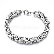 201 Stainless Steel Byzantine Chain Bracelet for Men Women, Stainless Steel Color, 8-7/8 inch(22.5cm)(BJEW-S057-71)