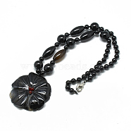 Dyed Natural Black Agate Pendant Necklaces, with Platinum Tone Alloy Lobster Clasps, Flower, 18 inch~20.8 inch(NJEW-T006-06)