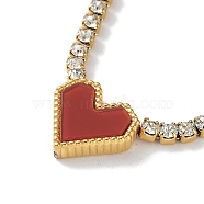 Red Acrylic Heart Pendant Necklace, with Vacuum Plating 304 Stainless Steel Rhinestone Cup Chains, Golden, 16.85 inch(42.8cm)(NJEW-F317-05G)