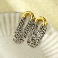 304 Stainless Steel Tassel Chain Stud Earrings for Women, Golden & Stainless Steel Color, 55.5x19.5mm(EJEW-U023-07GP)