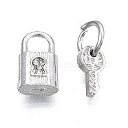 Rack Plating Alloy Charms Set, with Crystal Rhinestone and Jump Ring, Large Hole Pendants, Cadmium Free & Nickel Free & Lead Free, Pad Lock and Key, Platinum, 14.5x8.5x5mm, 11.5x6x2mm, Hole: 6mm(MPDL-N039-072P)