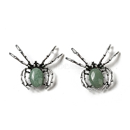 Dual-use Items Alloy Brooch, with Natural Green Aventurine and Rhinestone, Spider, 46x54x12mm, Hole: 4x3.5mm(JEWB-C026-06I-AS)