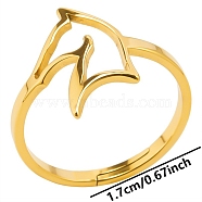 304 Stainless Steel Adjustable Ring, Hollow Horse Head, Golden, Inner Diameter: 17mm(PW-WG80088-03)
