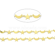 Handmade Brass Star & Moon Link Chains, Soldered, with Spool, Golden, Star: 7.3x10x0.3mm, Monn: 5x8.5x0.3mm(CHC-F015-16G)