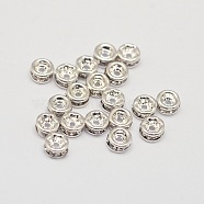 Rack Plating Rondelle Brass Grade A Rhinestone Spacer Beads, Silver Color Plated, 3x1.8mm, Hole: 0.5mm(RB-D300-S)