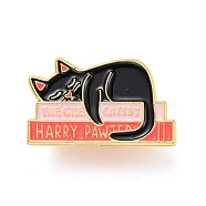 The Great Catsby Word Enamel Pin, Cat Sleeping Alloy Enamel Brooch for Backpack Clothes, Golden, Pink, 19x31x10.5mm, Pin: 1mm.(JEWB-O005-M02)