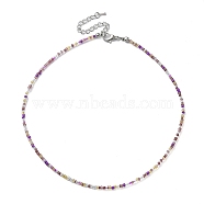 Glass Beaded Necklace, with Alloy Clasps, Dark Violet, 16.10 inch(40.9cm)(NJEW-Z029-05C)