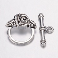 Tibetan Style Toggle Clasps, Lead Free and Cadmium Free, Antique Silver, Size: Flower: 18mm wide, 19mm long, Bar: 4mm wide, 24mm long, hole: 2mm(X-LF0026Y)