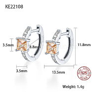 Platinum Rhodium Plated 925 Sterling Silver Hoop Earrings, Square Cubic Zirconia Earrings, with S925 Stamp, PeachPuff, 11.8x13.5mm(ZC1005-11)