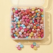 50G 2 Colors Opaque Mixed Color Acrylic Beads, Metal Enlaced, Flat Round with Random Letters, Mixed Color, 7x4mm, Hole: 1.8mm, 25g/color(SACR-FS0001-10)