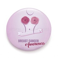 Breast Cancer Awareness Month Tinplate Brooch Pin, Pink Flat Round Badge for Clothing Bags Jackets, Platinum, Rose Pattern, 44x7mm(JEWB-G016-01P-04)