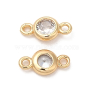 Brass Connector Charms, with Clear Glass, Flat Round, Real 18K Gold Plated, 5.5x10.5x2.2mm, Hole: 1.2mm(KK-B074-40G)