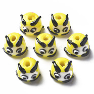 Handmade Lampwork Beads, Round with Cartoon Face, Yellow, 12~13x14~16x14mm, Hole: 2mm(LAMP-T011-02F)