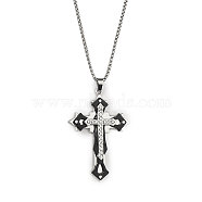 201 Stainless Steel Necklaces, Alloy Rhinestone Pendant Necklaces, Cross, Black, 23.31 inch(59.2cm)(NJEW-C034-41A-EB)