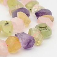 Natural Prehnite & Rose Quartz & Amethyst & Citrine Nuggets Beads Strands, 19~26x13~16x8~15mm, Hole: 1mm, about 15.7 inch(G-P082-13)