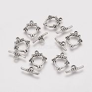 Tibetan Style Alloy Toggle Clasps, Flower, Antique Silver, Toggle: 19x16x2mm, Hole: 1.5mm, Bar: 17x6x3mm, Hole: 2mm.(PALLOY-G168-02AS)