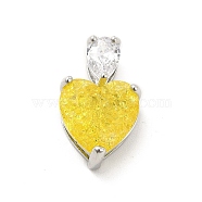 Glass Pendants, with Real Platinum Plated Brass Findings, Heart, Yellow, 20x12.5x7.5mm, Hole: 5.5x2.5mm(KK-I695-004B)