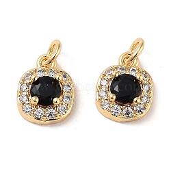 Square Brass Micro Pave Cubic Zirconia Charms, Cadmium Free & Nickel Free & Lead Free, with Jump Rings, Real 18K Gold Plated, 9.5x7.5x3.5mm, Hole: 2mm(KK-B102-09G)