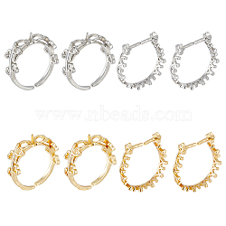 8Pcs 4 Style Rack Plating Brass Open Cuff Ring Settings, for Half-drilled Beads, Long-Lasting Plated, Heart Leaf & Crown, Platinum & Golden, Inner Diameter: 18mm, 2Pcs/style(KK-FH0006-84)