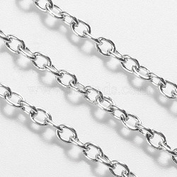 Iron Cable Chains, Unwelded, with Spool, Oval, Lead Free, Platinum Color, 3x2x0.5mm, about 32.8 Feet(10m)/roll(X-CH-S079-P-LF)