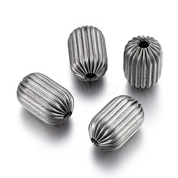 304 Stainless Steel Corrugated Beads, Column, Stainless Steel Color, 12x7.5~8mm, Hole: 2mm(X-STAS-P218-25-8mm)
