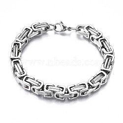 201 Stainless Steel Byzantine Chain Bracelet for Men Women, Stainless Steel Color, 8-7/8 inch(22.5cm)(BJEW-S057-71)