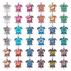 ARRICRAFT 36Pcs 18 Styles Alloy Enamel Printed Connector Charms, Tortoise Links with Flower Pattern, Platinum, Mixed Color, 24x18x2mm, Hole: 1.5~1.7mm, 2pcs/style(ENAM-AR0001-40)