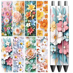 12Pcs Plastic Rub on Transfer Stickers, Waterproof Cup Wrap Transfer Decals, Flower, 160x120mm(DIY-WH0611-017)
