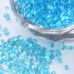 Glass Seed Beads, Dyed, Transparent Colours, For Nail Art Decoration, No Hole/Undrilled, Chip, Deep Sky Blue, 1~3x1~1.5x1~1.5mm, about 450g/bag(SEED-Q027-B-02)