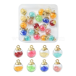 20Pcs Transparent Glass Bottle Pendants, with Glass Rhinestone Inside and Eco-Friendly Plastic Bottle Caps, Round, Mixed Color, 21x16mm, Hole: 2.5mm(GLAA-FS0001-40)
