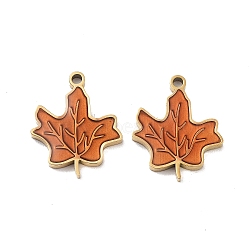 Ion Plating(IP) 316 Stainless Steel Enamel Pendants, Nickel Free, Maple Leaf Charm, Real 18K Gold Plated, Chocolate, 16x13x2mm, Hole: 1.2mm(STAS-U014-71G-01)