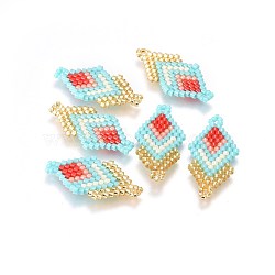 MIYUKI & TOHO Handmade Japanese Seed Beads Links, Loom Pattern, Double Rhombus, Pale Turquoise, 27~29x13~14x1.7mm, Hole: 1.5mm(SEED-A029-AB02)
