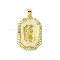 Real 18K Gold Plated Brass Micro Pave Cubic Zirconia Pendants, with Shell, Octagon, 31x20x2mm, Hole: 3.5x4.5mm(KK-H472-14G-13)