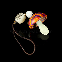 Luminous Wood Mushroom Pendant Decorations, Glow in the Dark, for Car Pendant Keychain Mobile Phone Ornament, Colorful, 125mm(LUMI-PW0006-04)