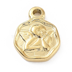 304 Stainless Steel Charms, Flat Round with Cupid Charm, Golden, 13x10x2mm, Hole: 1.6mm(STAS-K271-03G)