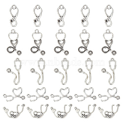 100Pcs 5 Style Tibetan Style Alloy Pendants & Pendant Rhinestone Settings, Stethoscope, Antique Silver, 13.5~28x9~22.5x1.5~3mm, Hole: 0.9~2mm, 20pcs/style(TIBEP-GO0001-04)