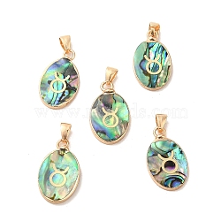 Constellation Natural Paua Shell Pendants, Golden Tone Brass Oval Charms, Taurus, 22x13x3~3.5mm, Hole: 6x3mm(KK-P265-01G-12)