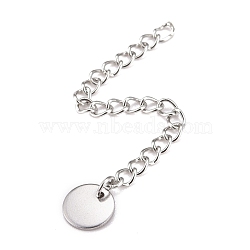 304 Stainless Steel Chain Extender, Curb Chain, with 202 Stainless Steel Charms, Flat Round, Stainless Steel Color, 58~63mm, Link: 3.7x3x0.5mm, Flat Round: 8x0.7mm(X-STAS-F268-48P)