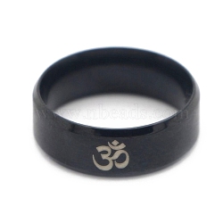 Ohm/Aum Yoga Theme Stainless Steel Plain Band Ring for Men Women, Electrophoresis Black, US Size 8(18.1mm)(CHAK-PW0001-003C-02)