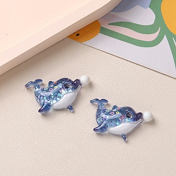 Marine Organism Theme Resin Cabochons, with Glitter Power, Dolphin, 22x37mm