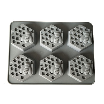 Silicone Molds, Cake Pan Molds for Baking, Biscuit, Chocolate, Soap Mold, Hexagon with Bee, Gray, 245x182mm, Inner Diameter: 75x65x22mm
