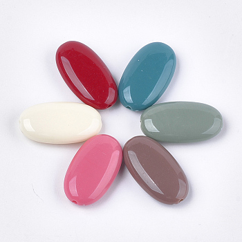 Opaque Acrylic Beads, Oval, Mixed Color, 34x19x9mm, Hole: 2mm