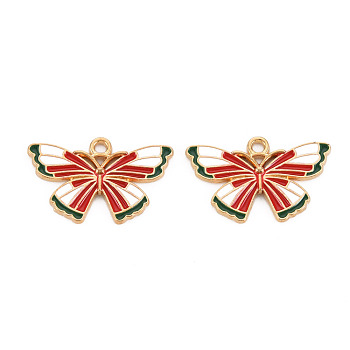 Alloy Enamel Pendant, Cadmium Free & Lead Free, Light Gold, Butterfly, Red, 15.5x25x2mm, Hole: 1.6mm